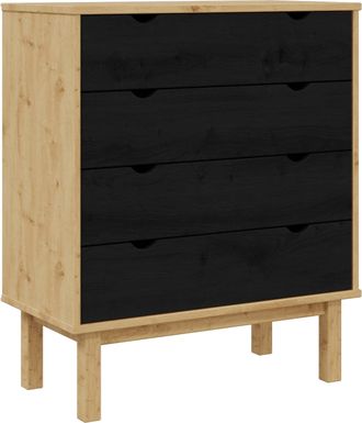 vidaXL Cajonera Otta Negro 76,5 X 39,5 X 90 Cm Madera De Pino Maciza Vidaxl