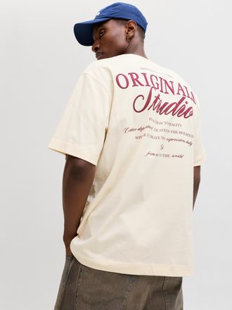 Jack & Jones Kurzarmshirt JACK & JONES JORNORREBRO TYPO TEE SS CREW NECK NOOS, Herren, Gr. XXL, antique wei&szlig; print:ss 26, Jersey, Obermaterial: 100% Baumwolle, bed