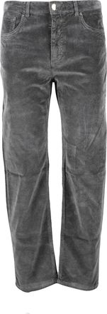 19.70 Nineteen Seventy Grey Corduroy Cotton-Blend Straight-Leg Pants
