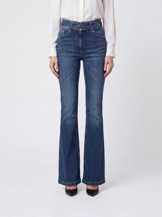 Elisabetta Franchi Jeans skinny flared a vita alta in denim di cotone