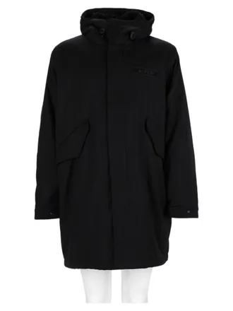 Aspesi Black Minimalist Hooded Cotton Coat