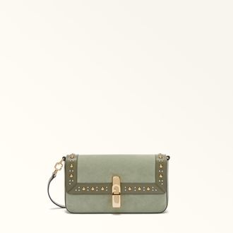 Furla Iride Borsa A Tracolla S Sabbia Verde Camoscio + Pelle Di Vitello Morbida + Borchie Donna