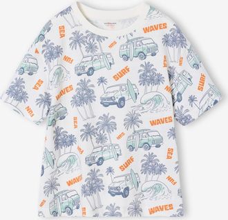 Vertbaudet T-Shirt bunter Alloverprint Jungen mit Recycling-Baumwolle wei&szlig;