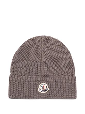 Moncler ribbed logo-patch beanie hat - Grijs