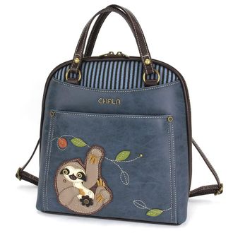 Chala Convertible Backpack Purse - Women Convertible Shoulder Purse with Adjustable Strap, Sloth - Blue, One Size