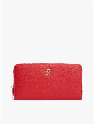 Tommy Hilfiger Womens Monogram Logo Large Zip Wallet - Red