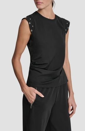 DKNY Grommet Trim Ponte Knit Top in Black at Nordstrom, Size X-Small
