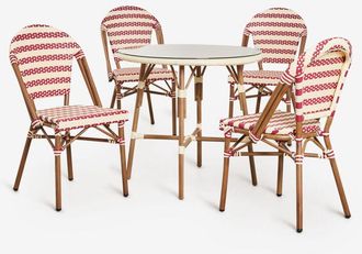 Sklum Sklum - Set De Mesa Redonda &Oslash;80 Cm Y 4 Sillas De Comedor Apilables En Aluminio Brielle Bistro