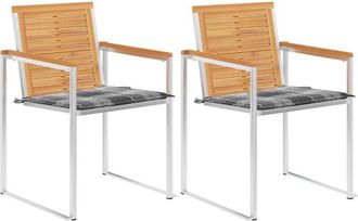 vidaXL Vidaxl - Sillas De Jard&iacute;n Con Cojines 2 Uds Madera Maciza Teca Y Acero