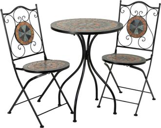 Wanderlust Deco Conjunto mesa y 2 sillas de forja y mosaico