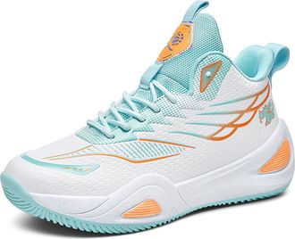 Generic Mens Basketball Shoes High Top Anti Slip Shock-Absorbing Running Fashionable Durable Training Boots Walking Shoes(White-Green,8.5 UK)