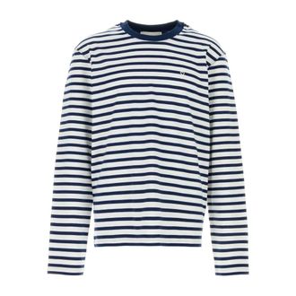 Ami Cotton Long Sleeves Mariniere Ami De Coeur T-Shirt - male - Ami Paris - Long Sleeve T-Shirts - Blue - XL - Tops
