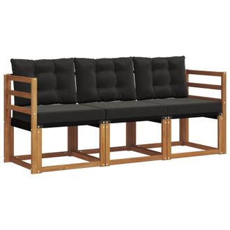 vidaXL Conjunto De Sof&aacute;s De Exterior Con Coj&iacute;n 3 Pcs Natural Y Negro Vidaxl