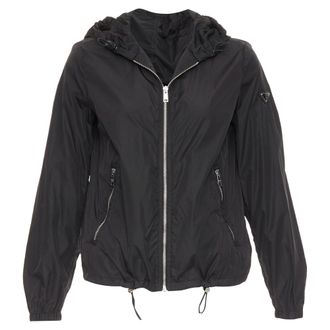 Prada Re-Nylon black silver triangle logo hooded windbreaker