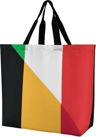 Generic Italy And Belgium Flag Reusable Shopping Bags One Shoulder Grocery Tote Bag Waterproof Big Purse for Work Travel