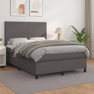vidaXL Vidaxl - Cama Box Spring Con Colch&oacute;n Cuero Sint&eacute;tico Gris 140x190 Cm