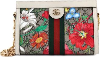 Gucci Ophidia Chain Shoulder Bag Flora GG Coated Canvas Small crossbody bag - Bruin