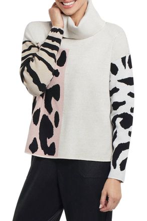 Tribal Claire Color Block Cowl Neck Sweater In Dusty Lilac, Black And White