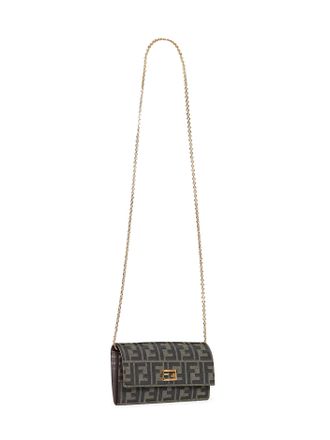 Fendi Womens Continental Wallet On Chain Brown Polyester Bag