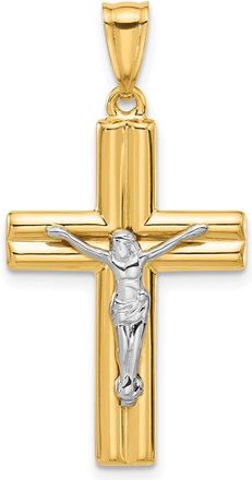 Diamond2Deal 14k Two-tone Gold Polished and Textured Crucifix Pendant