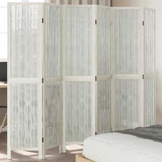 vidaXL Biombo Separador De 6 Paneles Madera Maciza Paulownia Blanco Vidaxl