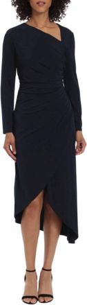 Maggy London Asymmetrical Neckline Midi Dress In Midnight Blue