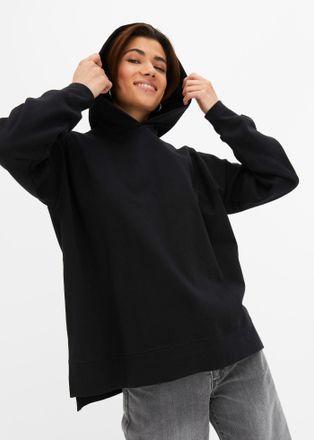 Bonprix Hoodie BONPRIX, Damen, Gr. 32/34 (XS), schwarz, Sweatware, Obermaterial: 100% Baumwolle, unifarben, oversize Po-bedeckend, Rundhals, Rippb&uuml;ndchen, Swe