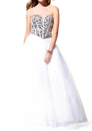 Terani Couture Corset Beaded Prom Dress In White