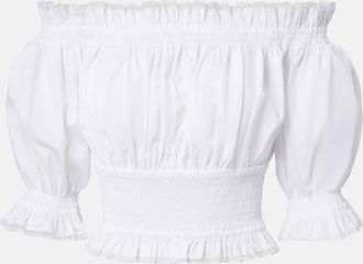 Dolce & Gabbana Off-shoulder cotton-blend poplin crop top