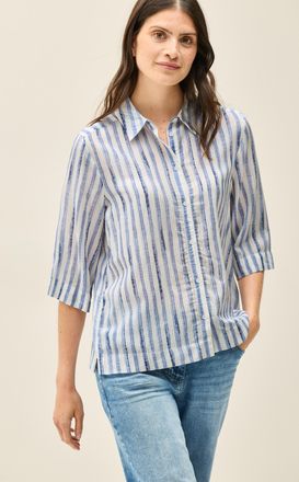 Cecil Hemdbluse CECIL, Damen, Gr. XL (44), blau (urban navy), Web, Obermaterial: 67% Viskose, 33% Baumwolle, gestreift, normal h&uuml;ftbedeckend, Rundhals, Blus