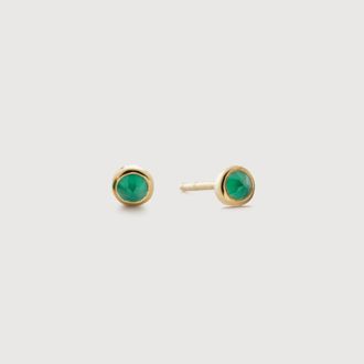 Monica Vinader Gold Gemstone Stud Earrings Emerald