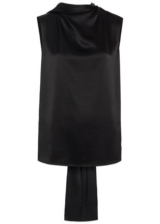 Roksanda Ilincic Vali Scarf-effect Draped Satin top - Black - 12 (UK12 / M)