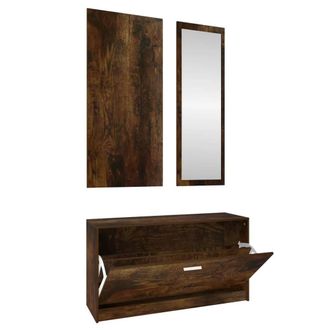 Berkfield Home 3-in-1 Shoe Cabinet Set Smoked Oak Engineered Wood in Brown