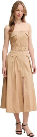 Gaud&igrave; Midi jurk met rits en ceintuur - Dames - Casual kleedjes - Beige - L - Katoen - Kleedjes