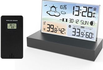 OEM Estaci&oacute;n Meteorol&oacute;gica Inal&aacute;mbrica Para Interiores Y Exteriores Con Sensor Exterior, Pantalla Retroiluminada Led, Term&oacute;metro, Higr&oacute;metro, Bar&oacute;metro, A