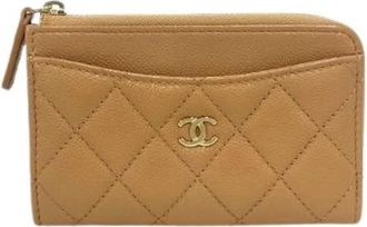 Chanel Pre-owned Matelasse Caviar Leather Coin Case - Dames - Vintage Accessoires - Beige - ONE Size - Leer - Vintage