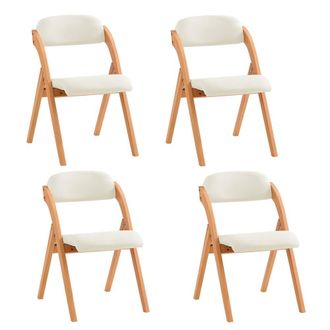 SoBuy Folding Chair - Beech Wood Frame & Padded White Fabric