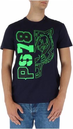 Plein Sport Zwart Print Korte Mouw T-shirt - Heren - Sportshirts - Blauw - S - Katoen - Fitness