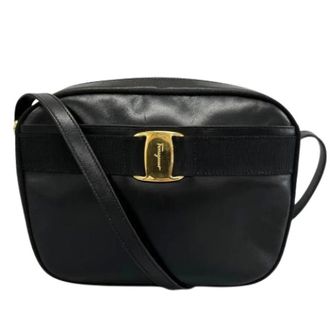 Ferragamo Pre-owned Leren Schoudertas - Dames - Pre-owned - Zwart - Maat: ONE Size Leer