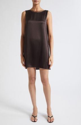 Leset Barb Lace Detail Satin Minidress in Chocolate at Nordstrom, Size X-Large