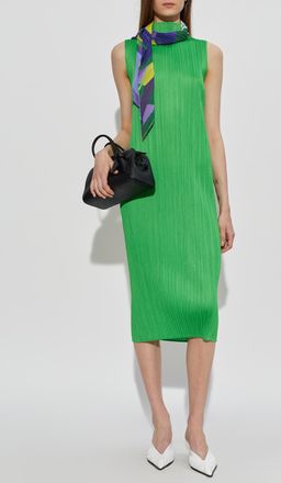 Pleats Please Issey Miyake Sleeveless Pleated Dress, Womens, Green