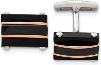 Diamond2Deal Stainless Steel Polished Black and Rose IP-plated Cufflinks