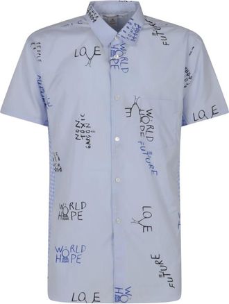 Comme Des Gar&ccedil;ons Woven Short Sleeve Shirt - Heren - Korte mouwen Overhemden - Blauw - L - Overhemden