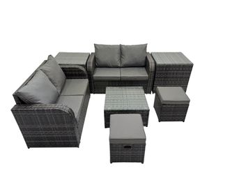 Fimous Love Sofa Square Coffee Table Set with 2 Side Tables 2 Small Stools in Dark Grey