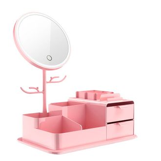 OEM Caja Organizadora De Cosm&eacute;ticos Con Espejo De Maquillaje Led - Rosa