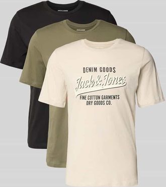Jack & Jones Jack & Jones T-Shirt mit Label-Print im 3er-Pack Modell ETHAN in Oliv, Gr&ouml;&szlig;e XXL