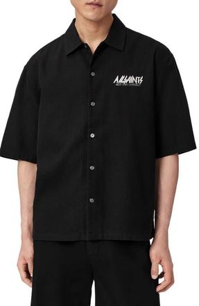 AllSaints Synth Short Sleeve Button-Up Shirt in Orca Black at Nordstrom, Size Xx-Large