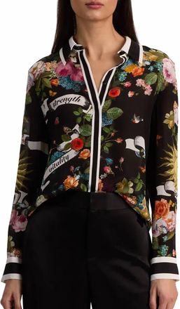 Alice & Olivia Willa Printed Silk Button-Up Shirt In Solar Strength Black