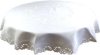 OEM Mantel Redondo Blanco Bordado De 160 Cm De Di&aacute;metro