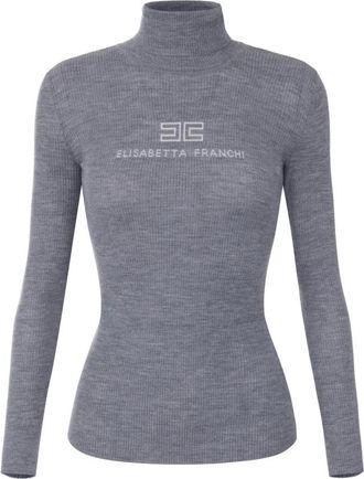 Elisabetta Franchi Truien & Vesten, Dames, Grijs, L, Ribbed Knit Turtleneck Top